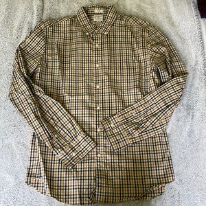 J. Crew Men's Casual Button Down Shirt - Tan and Black Plaid